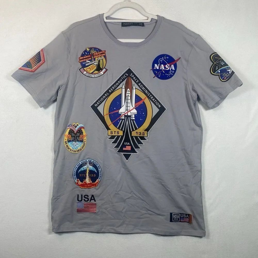 Hudson Outerwear NASA Patch T-Shirt Mens M Gray Embroidered Space USA